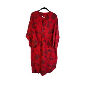 Vintage 90s Michigan Rag Co Flannel Nature Trees Button Nightgown Primitive XL